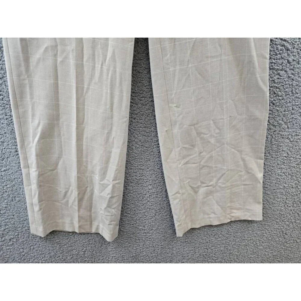 Calvin Klein Windowpane Print Wide Leg Pants Women's 8 Wicker Multi Zip Hook&Bar